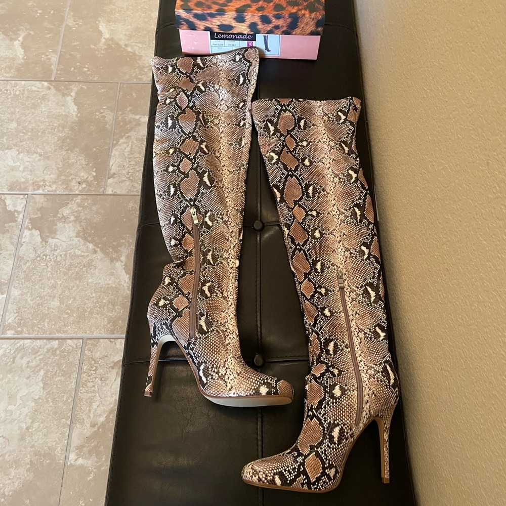 Women Lemonade Brand “THAT GLOW” Snake Print over the knee boots